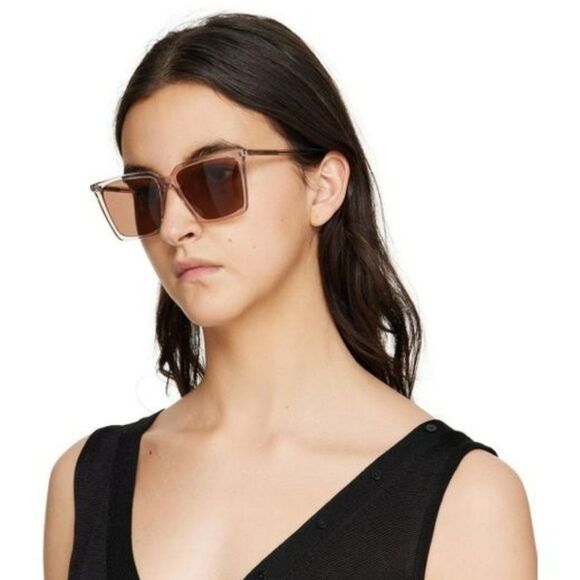 Saint Laurent SL474 003 Sunglasses Nude Brown Square Unisex - Picture 1 of 12